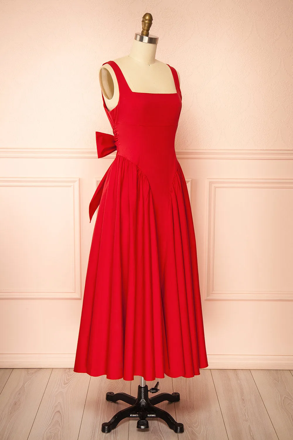 Mariah | A-Line Midi Red Dress with Ribbons at Back sold by Boutique 1861 product image thumbnail 5