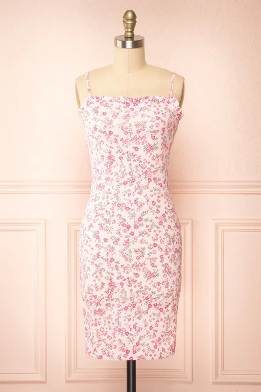 Chevy Pink | Fitted Floral Short Dress w/ Ruffles made by Boutique 1861