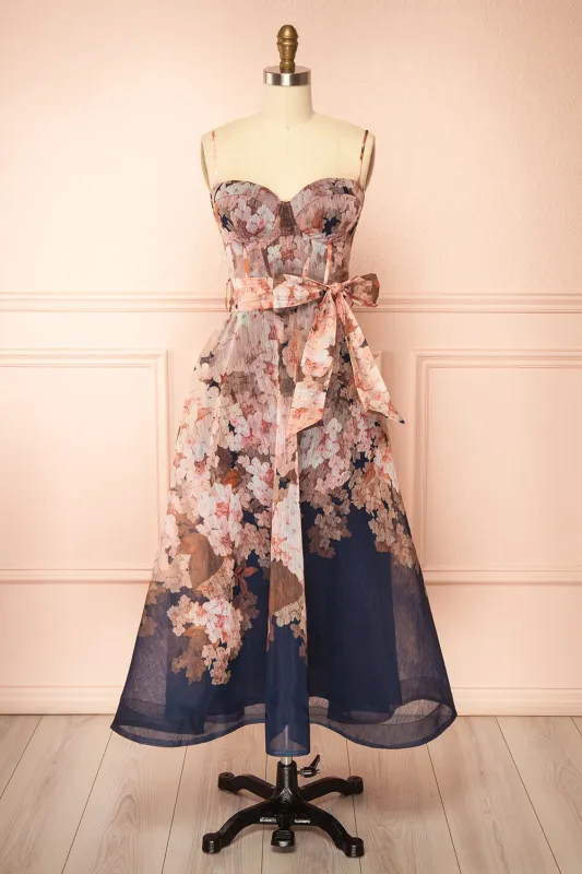 Frances | Midi Floral Dress with Belt and Pockets made by Boutique 1861