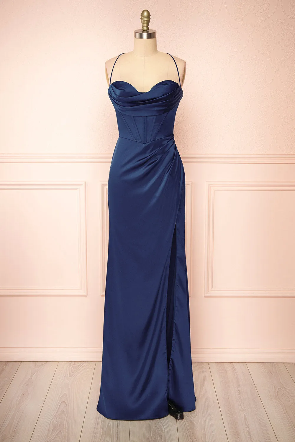 Kesha Navy | Corset Cowl Neck Maxi Dress sold by Boutique 1861