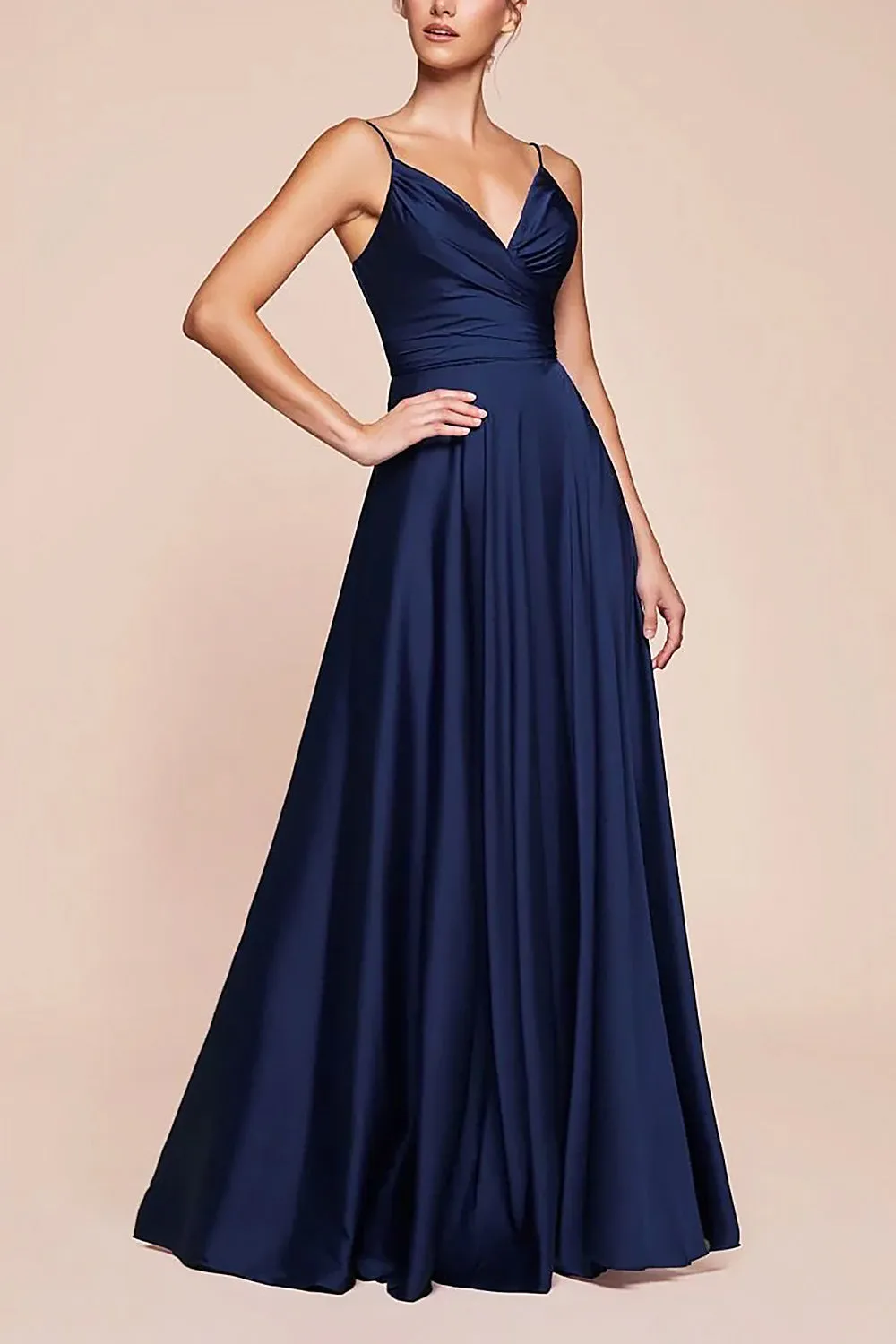 Lizza Navy | Satin Maxi Dress with Slit sold by Boutique 1861 product image thumbnail 5