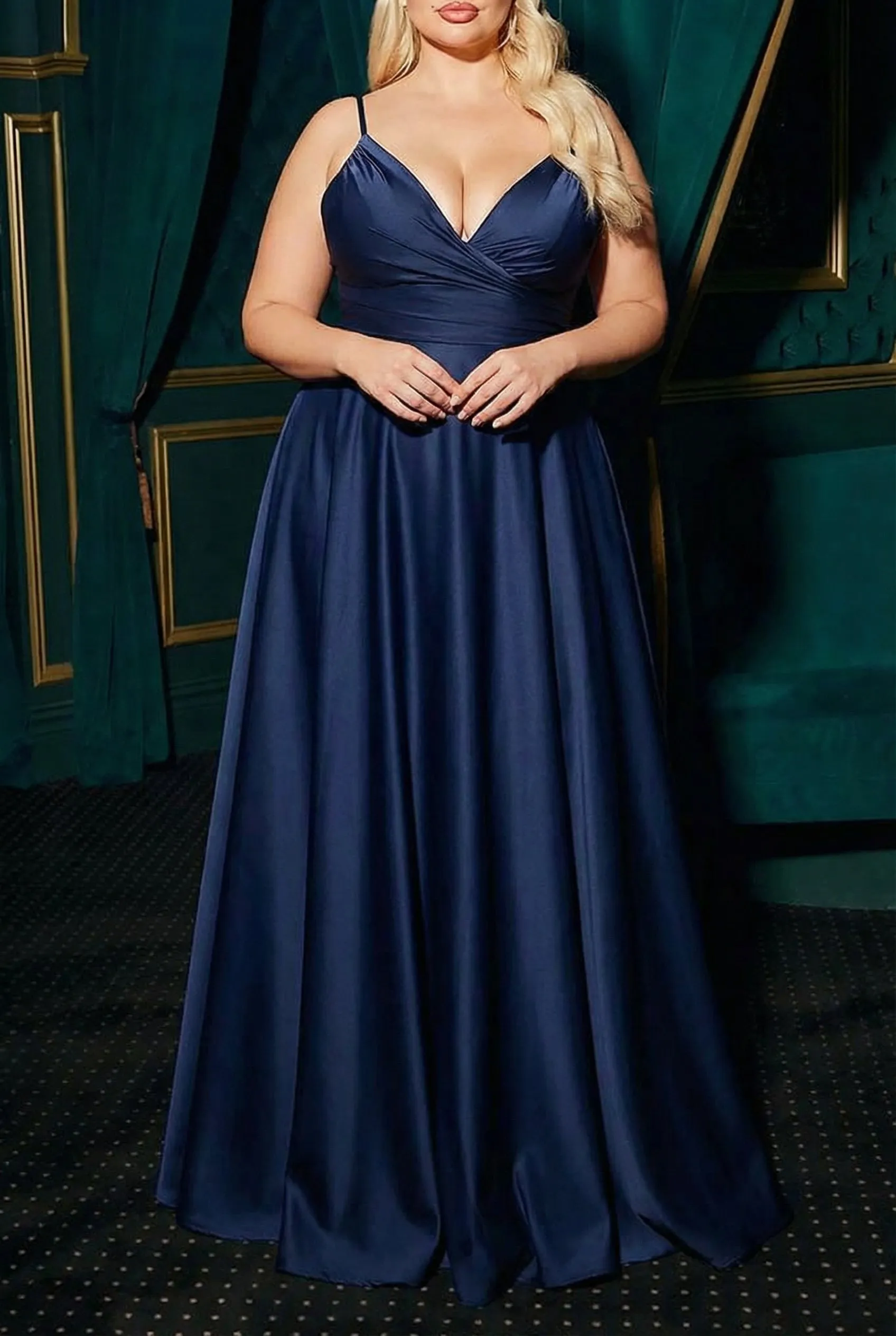 Lizza Navy | Satin Maxi Dress with Slit sold by Boutique 1861 product image thumbnail 3