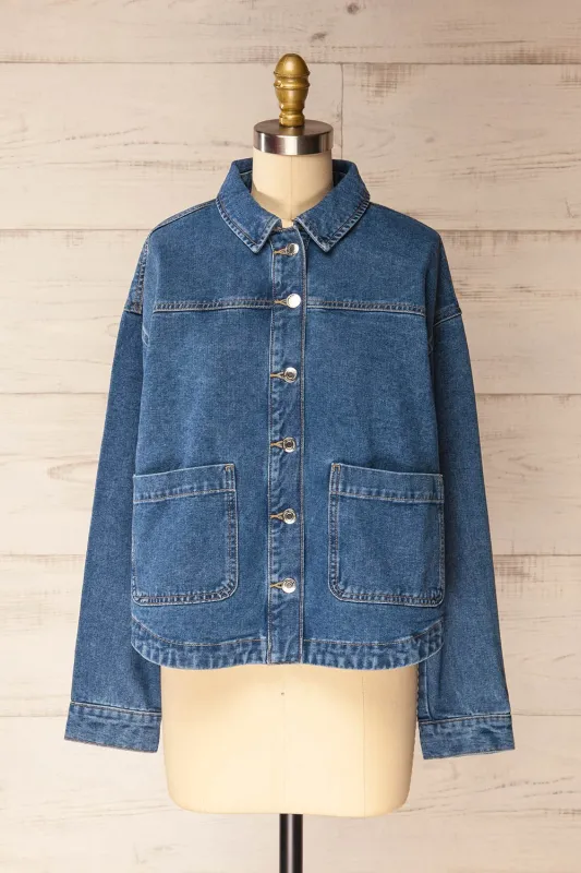Matera Medium Wash | Denim Button-Up Jacket with Pockets made by Boutique 1861