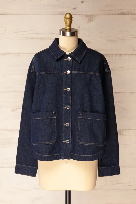 Matera Dark Wash | Denim Button-Up Jacket with Pockets made by Boutique 1861