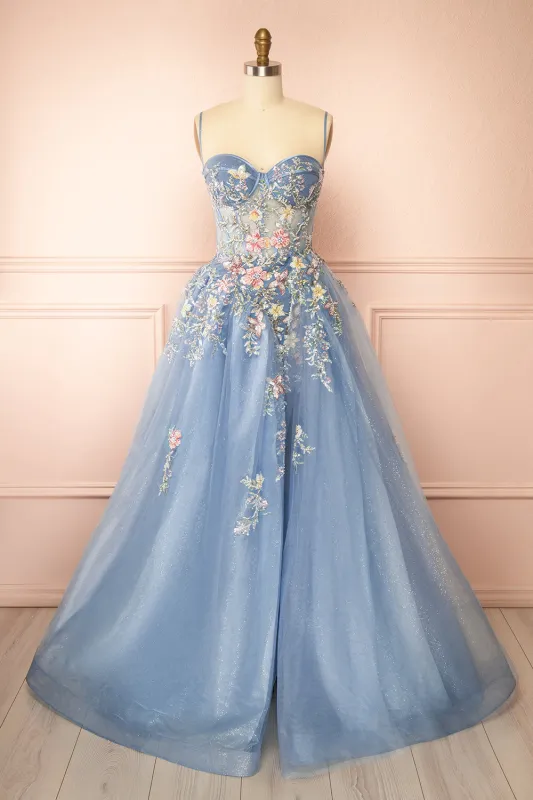 Cecily | Crystal Embroidered Blue Ball Gown Dress made by Boutique 1861