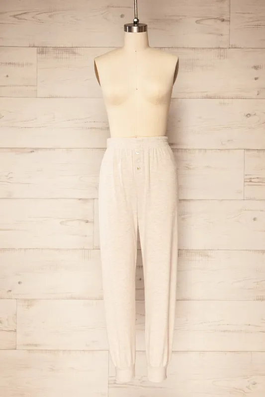 Lyrna | Beige Ribbed Pyjama Jogger Pants made by Boutique 1861