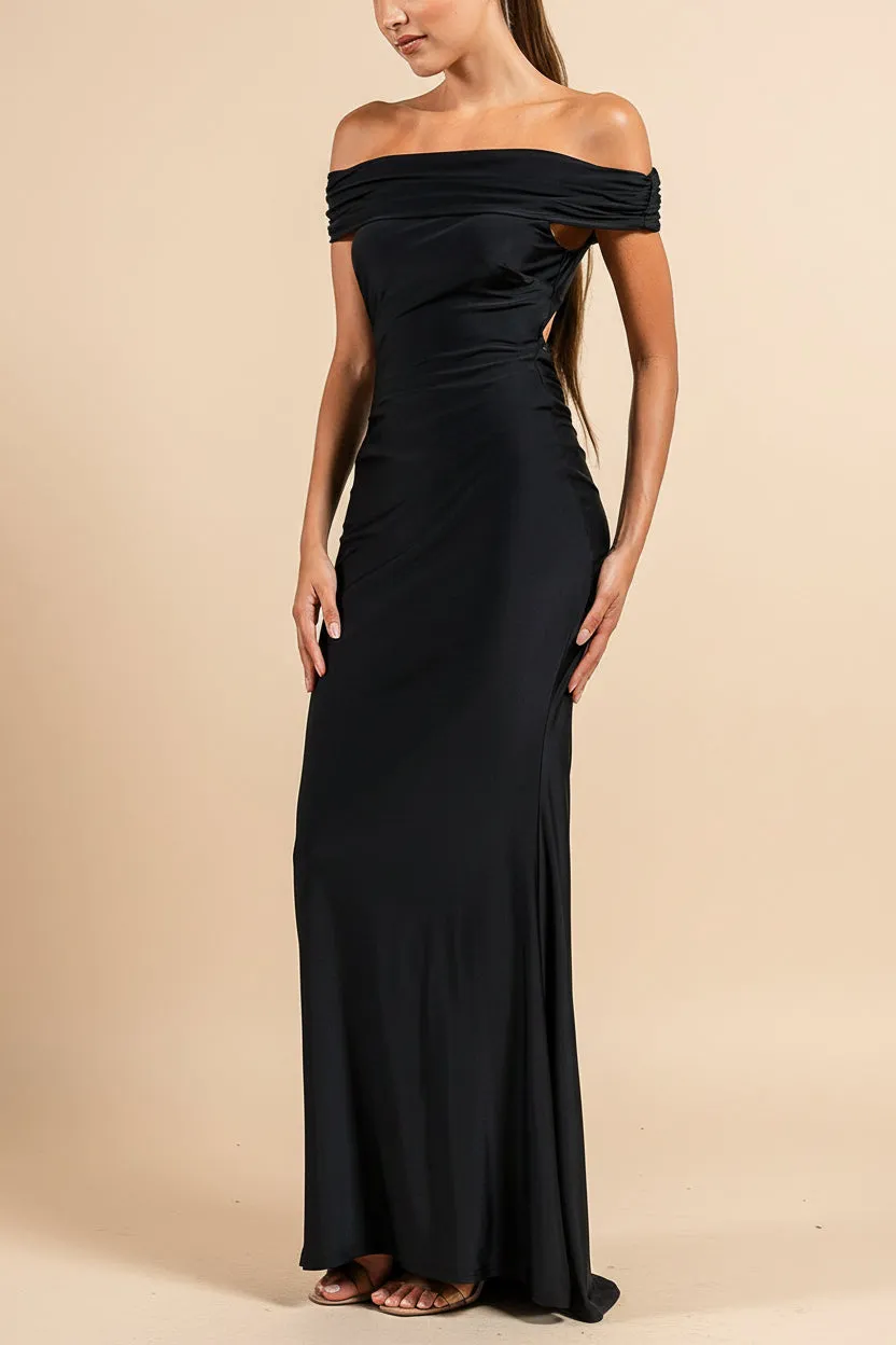 Nilda | Black Off-Shoulder Maxi Dress with Open Back sold by Boutique 1861 product image thumbnail 5