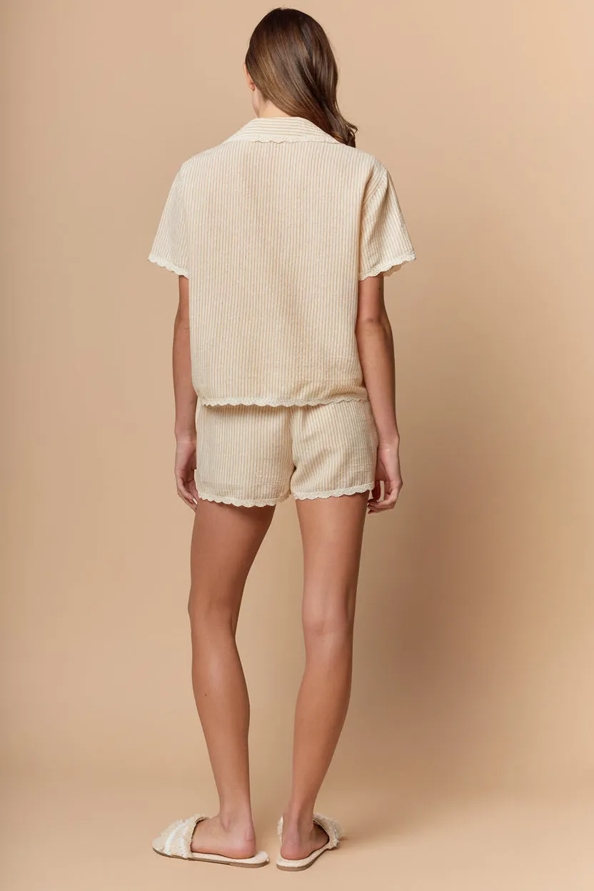 Desio Taupe | Striped Pajama Shorts with Pockets sold by Boutique 1861 product image thumbnail 4