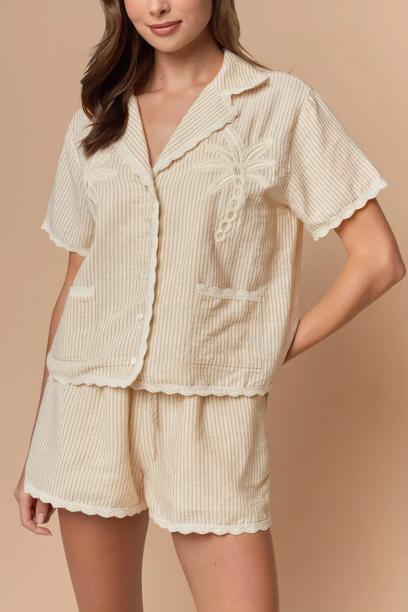 Desio Taupe | Striped Pajama Shorts with Pockets sold by Boutique 1861 product image thumbnail 5
