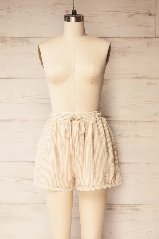 Desio Taupe | Striped Pajama Shorts with Pockets made by Boutique 1861