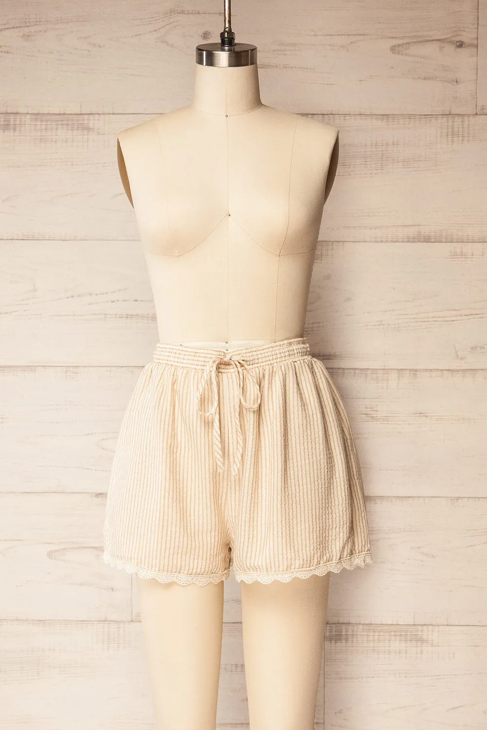 Desio Taupe | Striped Pajama Shorts with Pockets sold by Boutique 1861