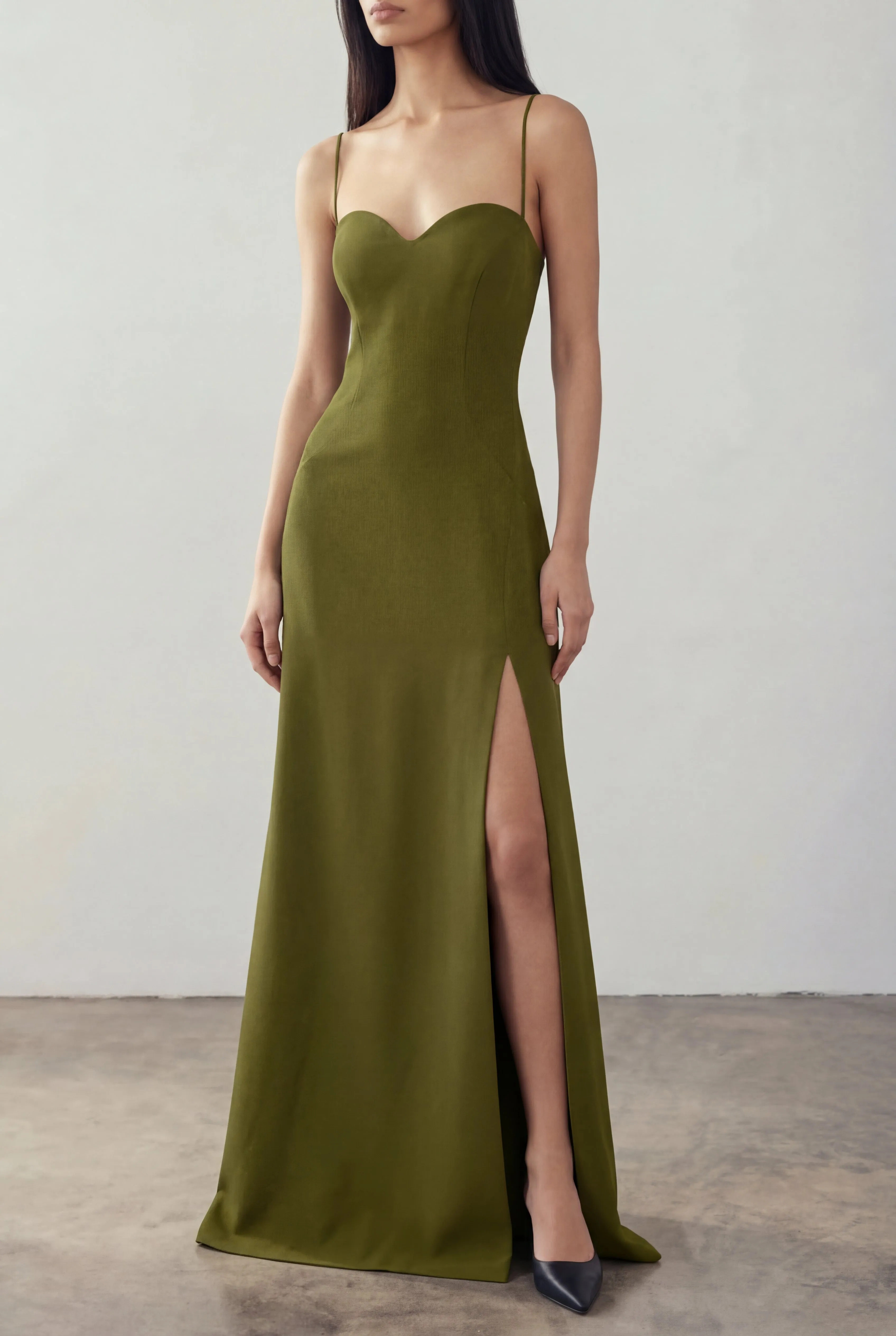 Amellia Khaki | A-Line Maxi Dress with Front Slit by Arti Gogna sold by Boutique 1861 product image thumbnail 2