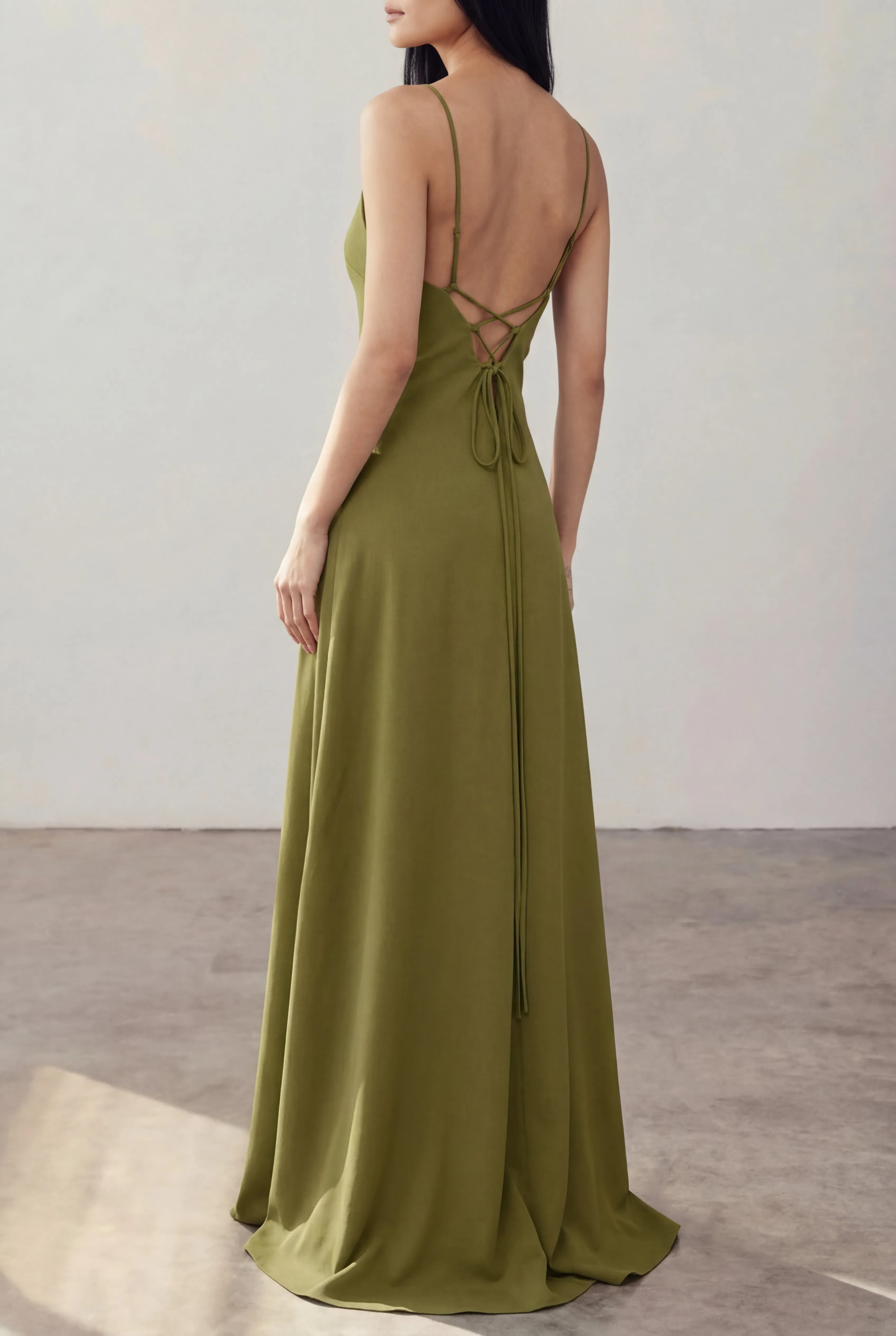 Amellia Khaki | A-Line Maxi Dress with Front Slit by Arti Gogna sold by Boutique 1861 product image thumbnail 3