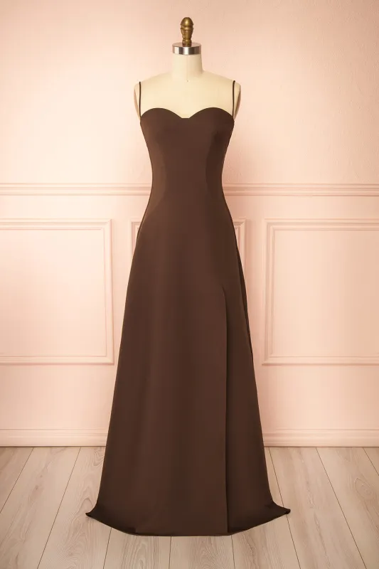 Amellia Brown | A-Line Maxi Dress with Front Slit by Arti Gogna made by Boutique 1861