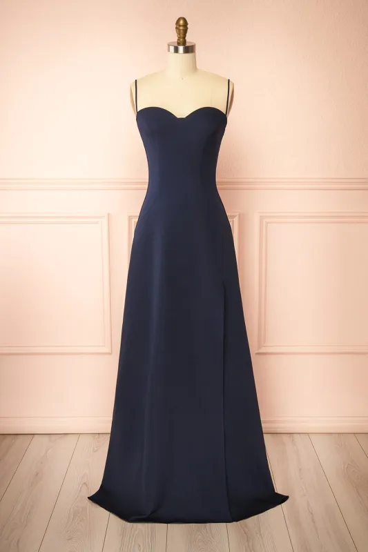 Amellia Navy | A-Line Maxi Dress with Front Slit by Arti Gogna made by Boutique 1861