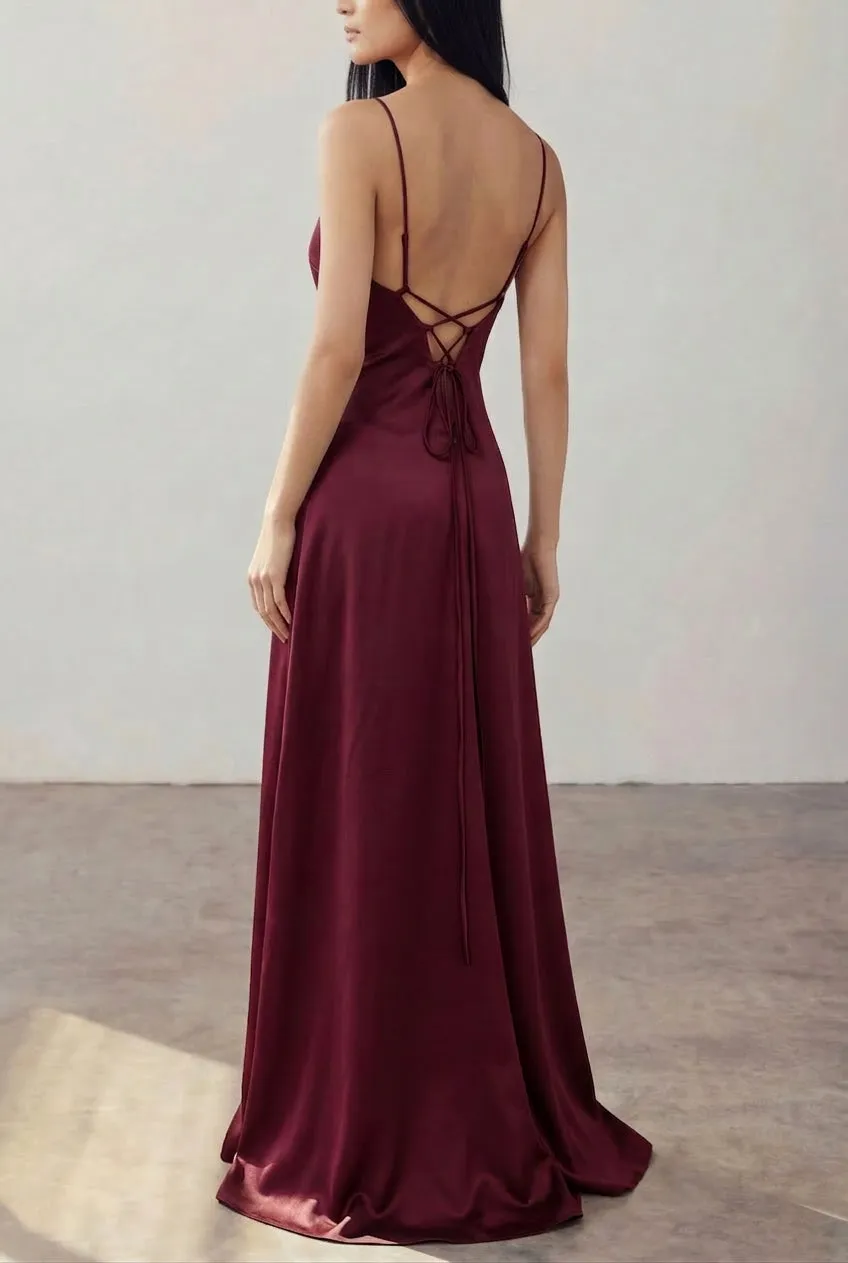 Amellia Burgundy | A-Line Maxi Dress with Front Slit by Arti Gogna sold by Boutique 1861 product image thumbnail 2