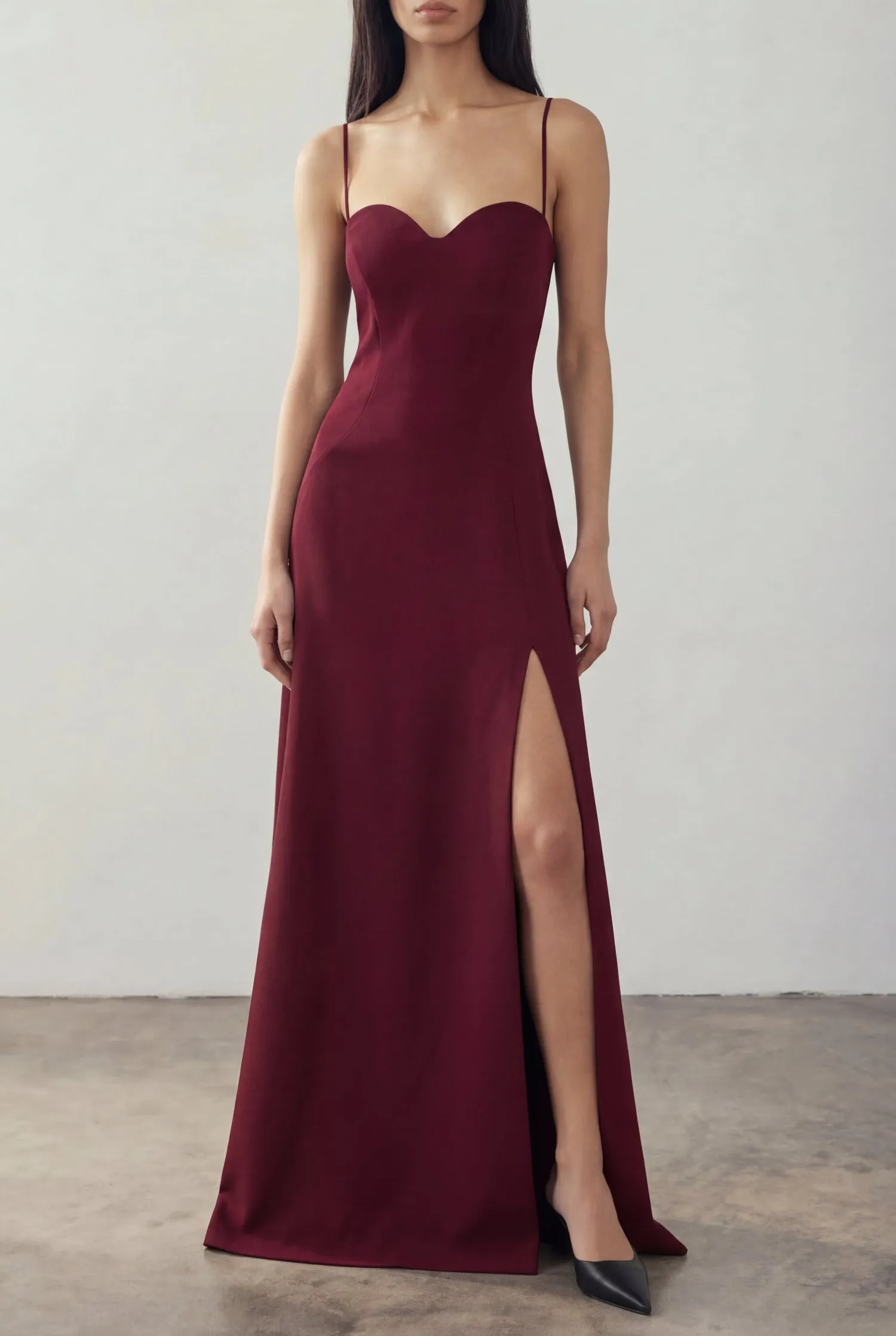 Amellia Burgundy | A-Line Maxi Dress with Front Slit by Arti Gogna sold by Boutique 1861 product image thumbnail 3