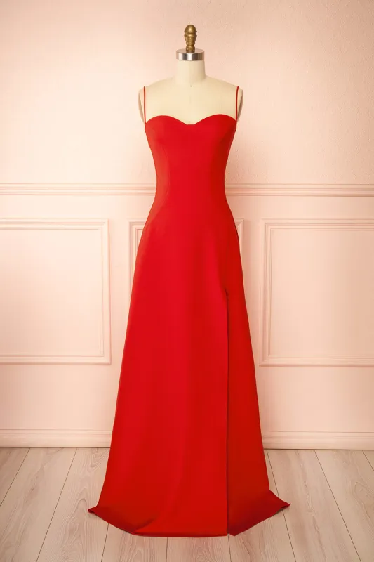 Amellia Red | A-Line Maxi Dress with Front Slit by Arti Gogna made by Boutique 1861