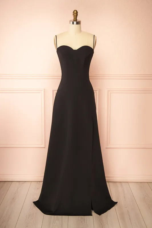 Amellia Black | A-Line Maxi Dress with Front Slit by Arti Gogna made by Boutique 1861
