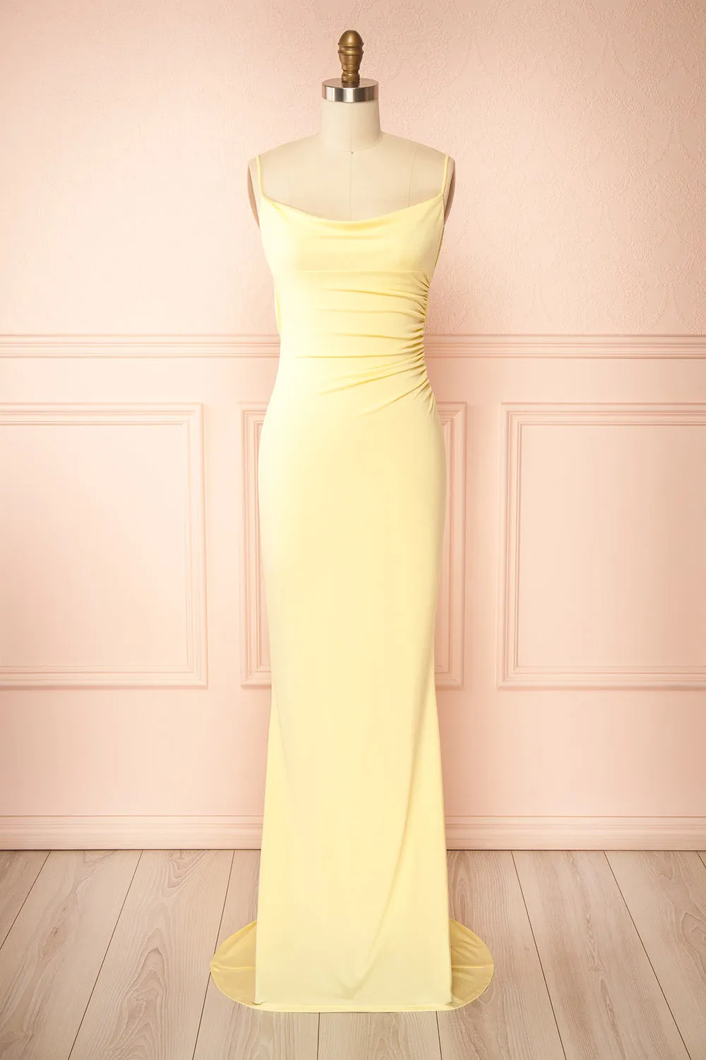 Nayla Light Yellow | Mermaid Maxi Dress with Open Back sold by Boutique 1861