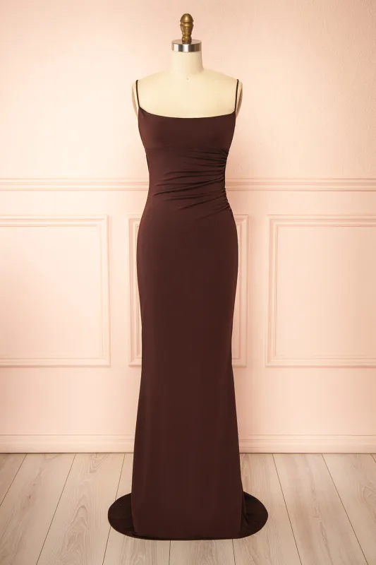 Nayla Brown | Mermaid Maxi Dress with Open Back made by Boutique 1861