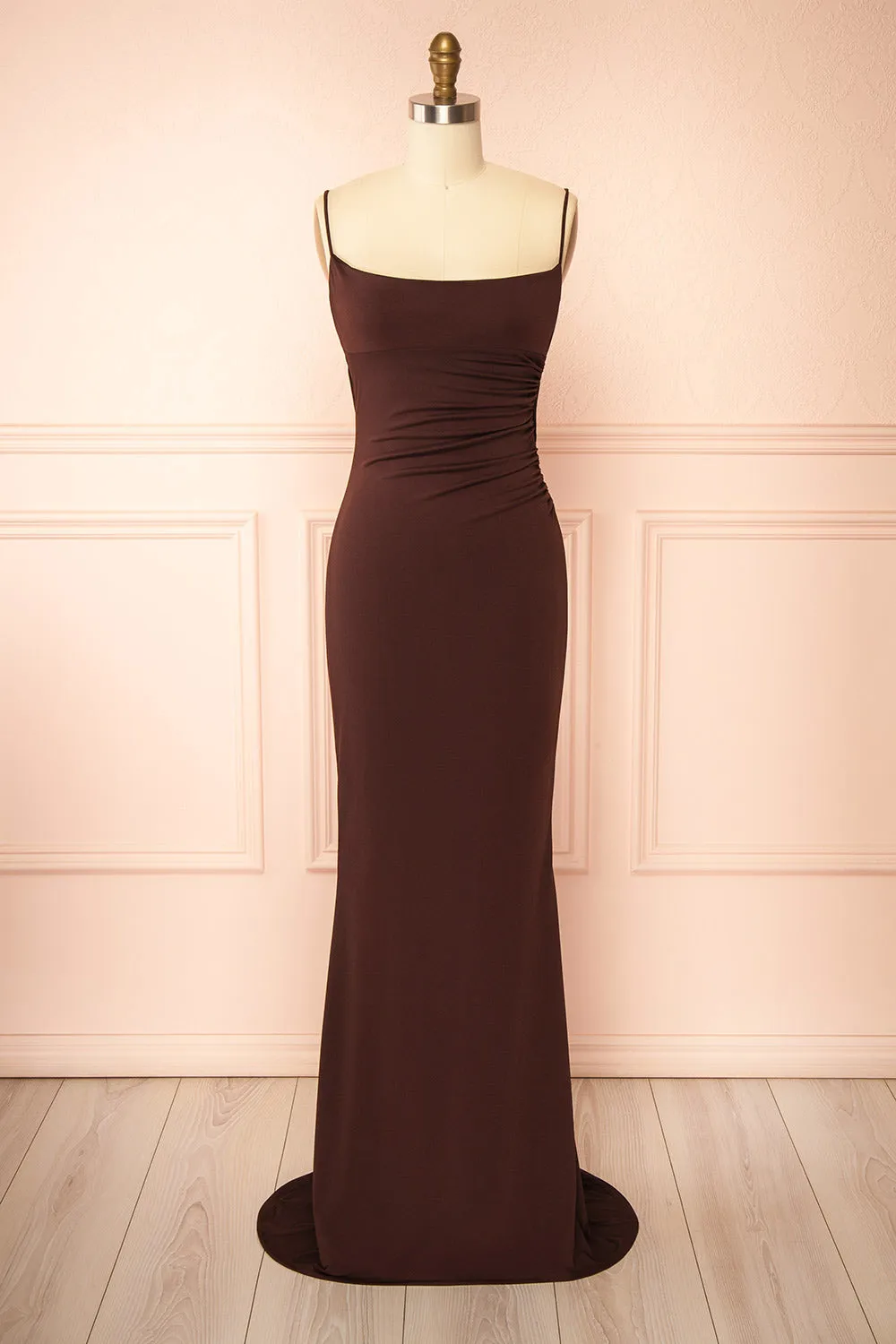Nayla Brown | Mermaid Maxi Dress with Open Back sold by Boutique 1861