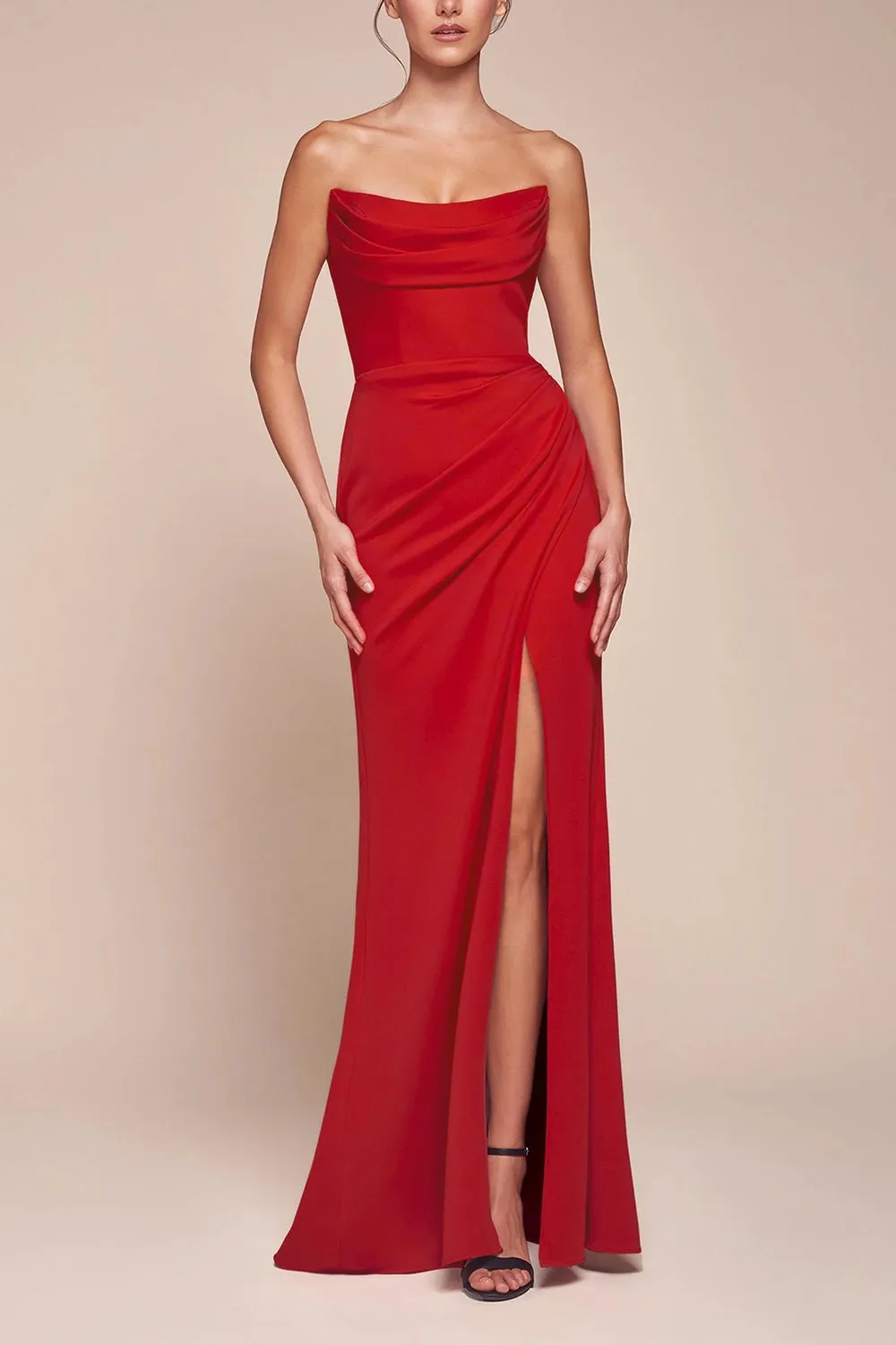 Ailsa Red | Strapless Gown with High Slit sold by Boutique 1861 product image thumbnail 2