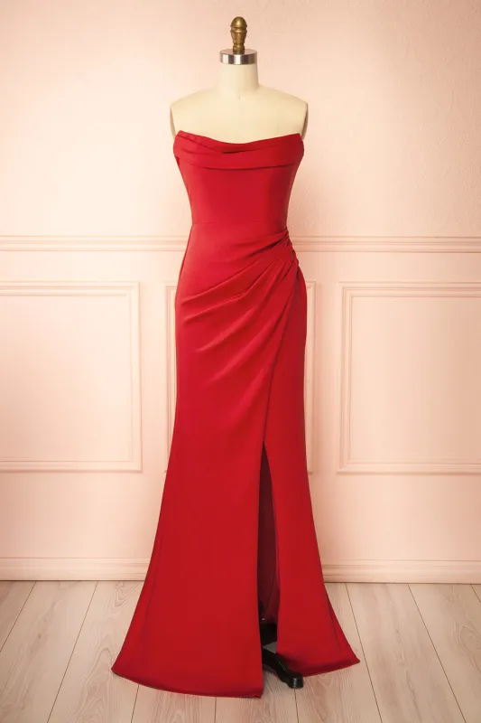 Ailsa Red | Strapless Gown with High Slit made by Boutique 1861