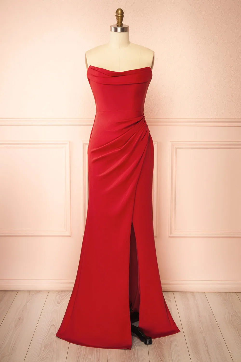 Ailsa Red | Strapless Gown with High Slit sold by Boutique 1861