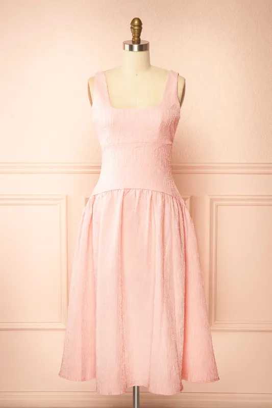 Tyrah Pink | Midi Dress with Drop Waist made by Boutique 1861