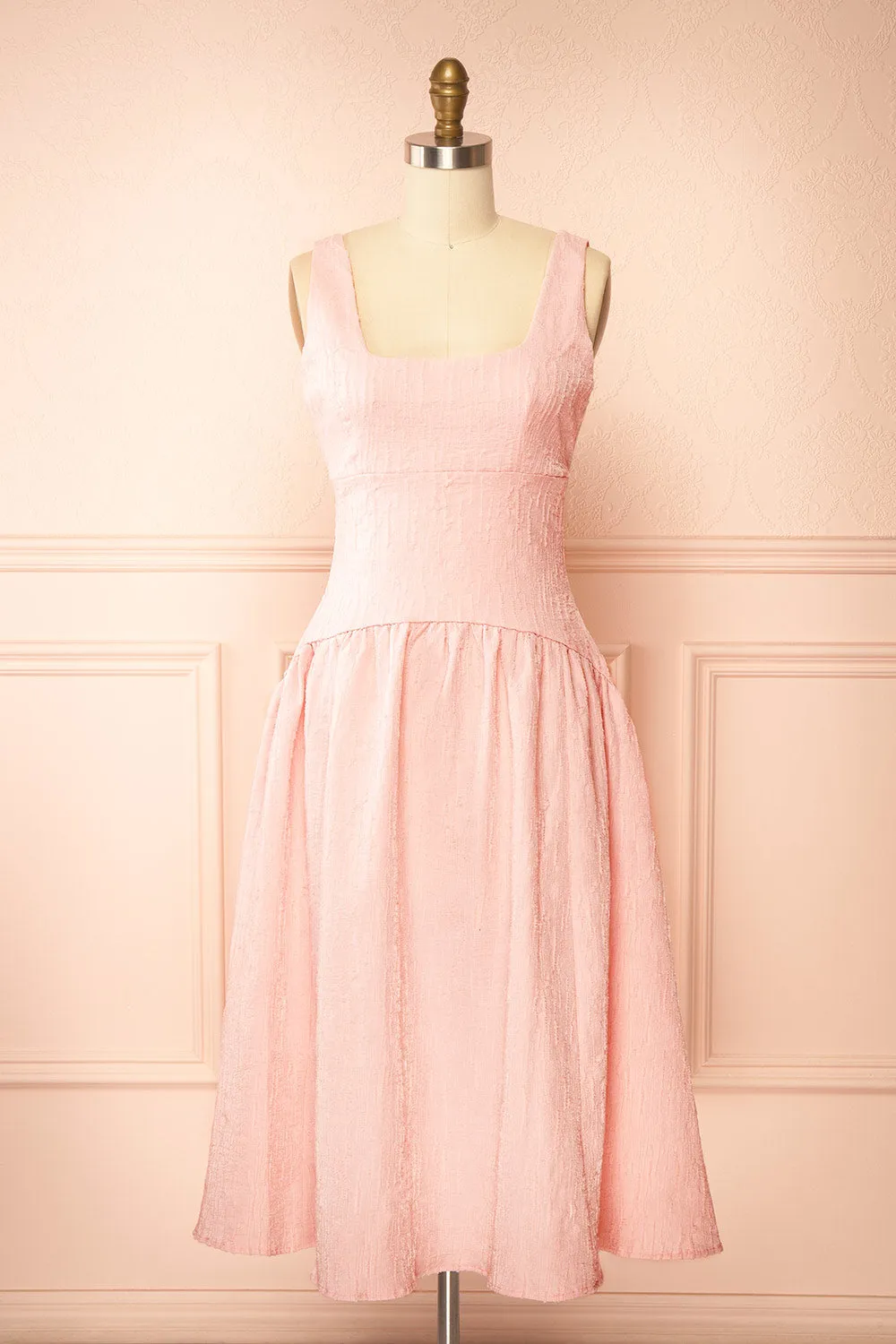 Tyrah Pink | Midi Dress with Drop Waist sold by Boutique 1861