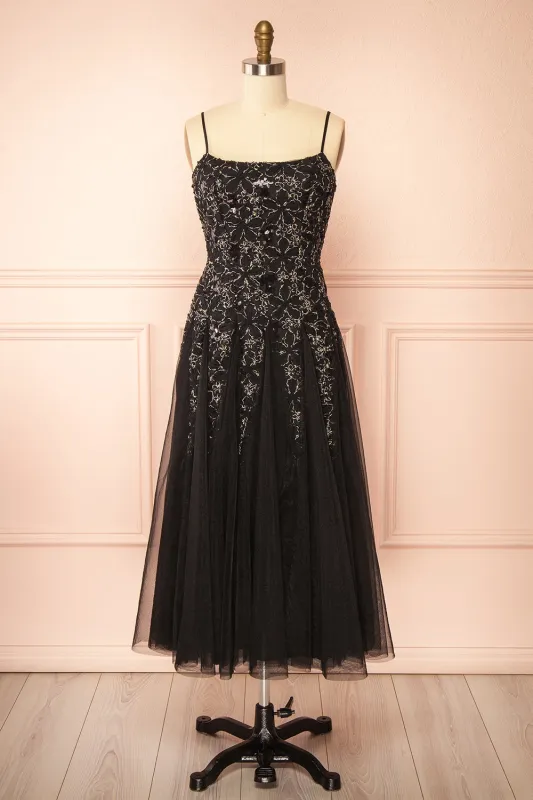 Jamie Black | Midi Dress with Floral Lace made by Boutique 1861