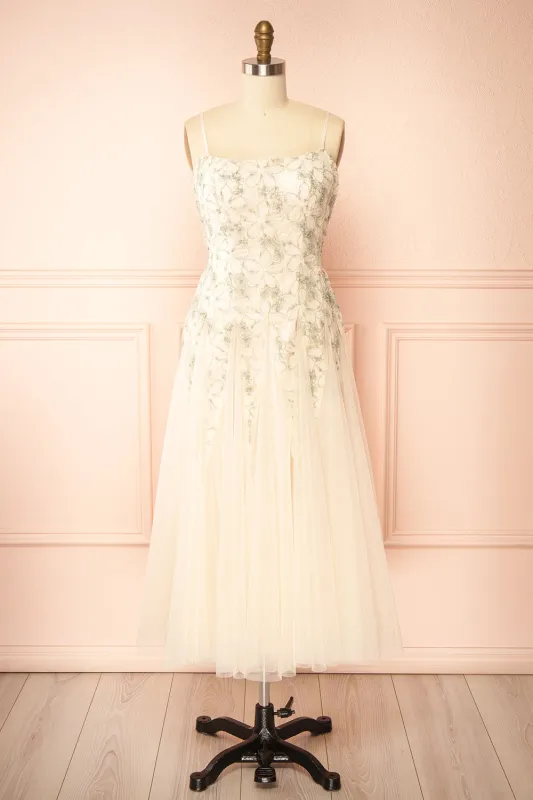 Jamie Ivory | Midi Dress with Floral Lace made by Boutique 1861