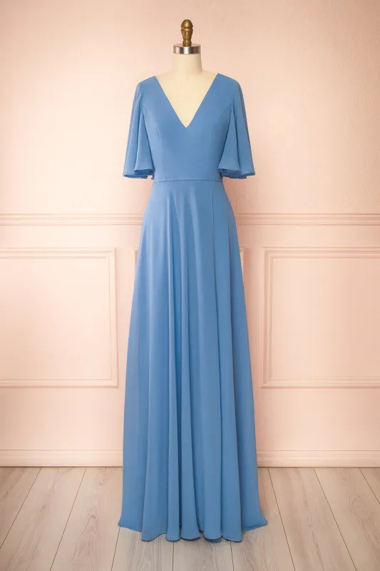 Adelphia Blue | V-Neck Chiffon Maxi Dress made by Boutique 1861