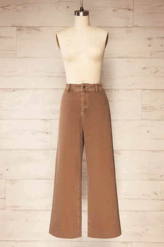 Mallarie | Brown High-Waisted Straight-Leg Denim Pants with Raw Hem made by Boutique 1861