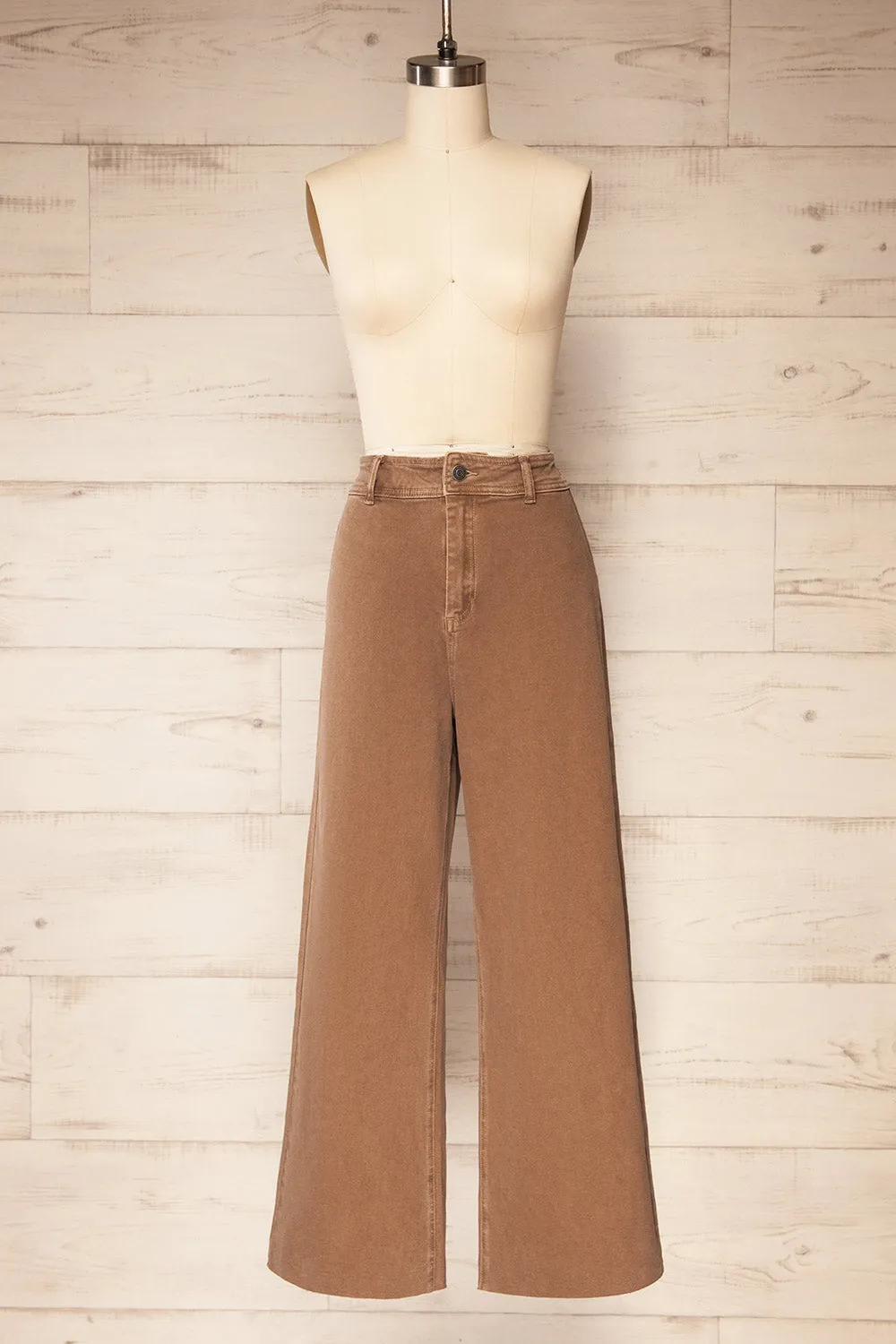 Mallarie | Brown High-Waisted Straight-Leg Denim Pants with Raw Hem sold by Boutique 1861