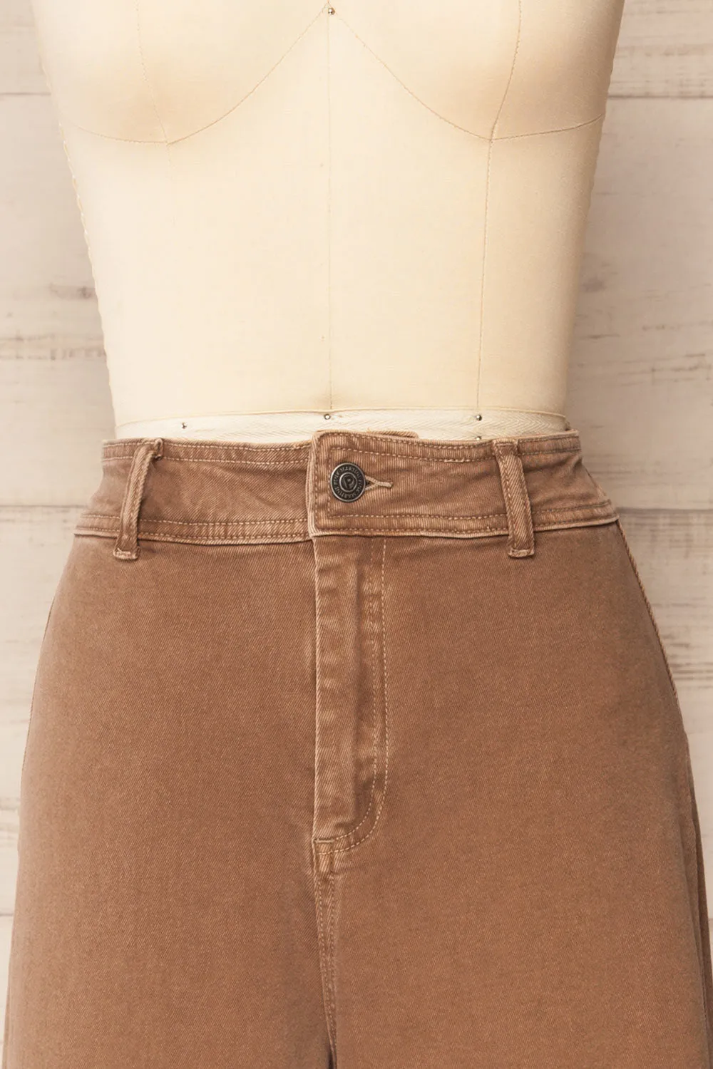 Mallarie | Brown High-Waisted Straight-Leg Denim Pants with Raw Hem sold by Boutique 1861 product image thumbnail 2