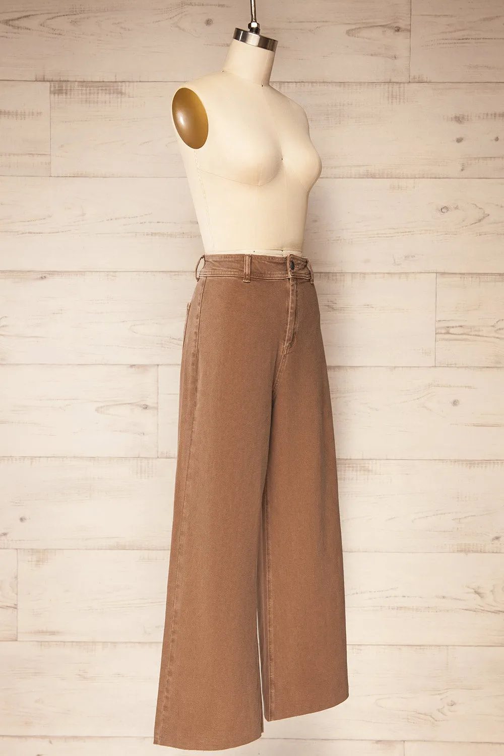 Mallarie | Brown High-Waisted Straight-Leg Denim Pants with Raw Hem sold by Boutique 1861 product image thumbnail 3
