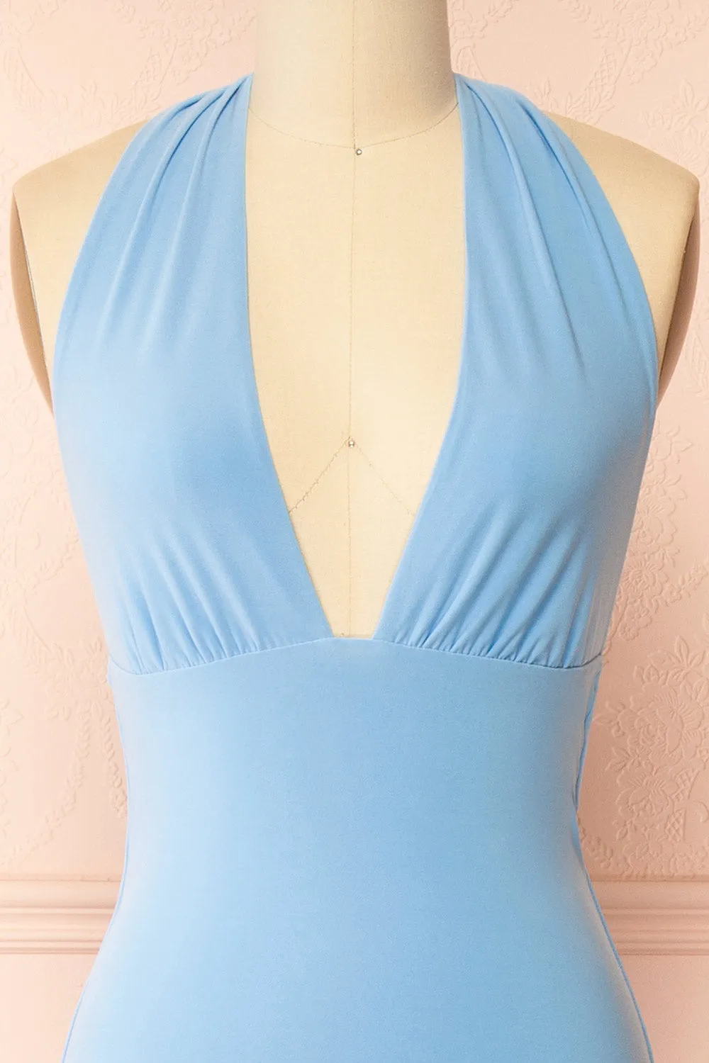 Caiden Light Blue | Halter V Neck Open Back Mermaid Dress sold by Boutique 1861 product image thumbnail 4
