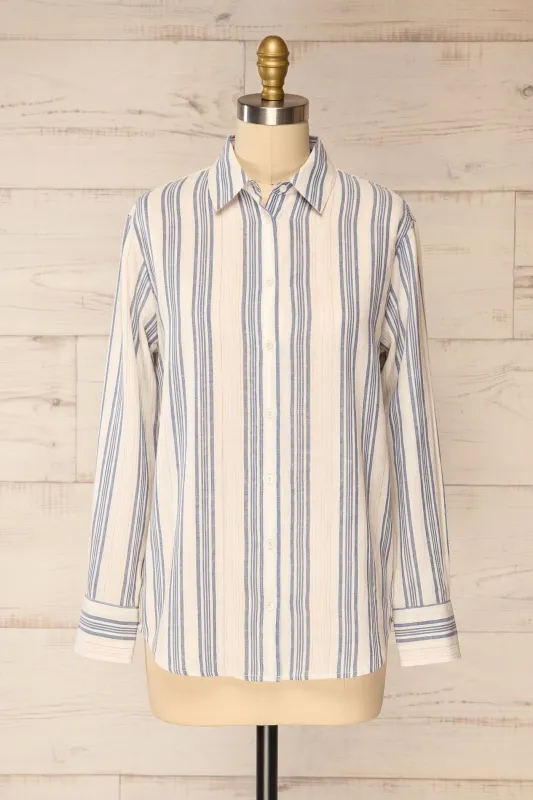 Saharsa | Blue Oversized Pinstripe Shirt with Gold Metallic Detail made by Boutique 1861
