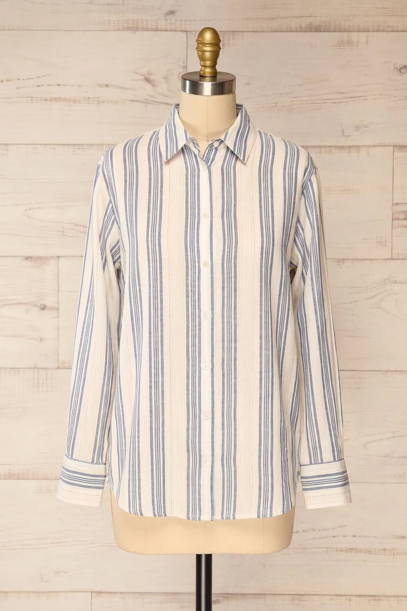 Saharsa | Blue Oversized Pinstripe Shirt with Gold Metallic Detail sold by Boutique 1861