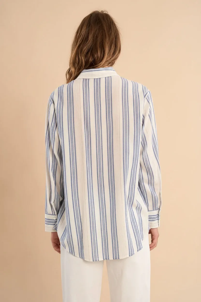 Saharsa | Blue Oversized Pinstripe Shirt with Gold Metallic Detail sold by Boutique 1861 product image thumbnail 5