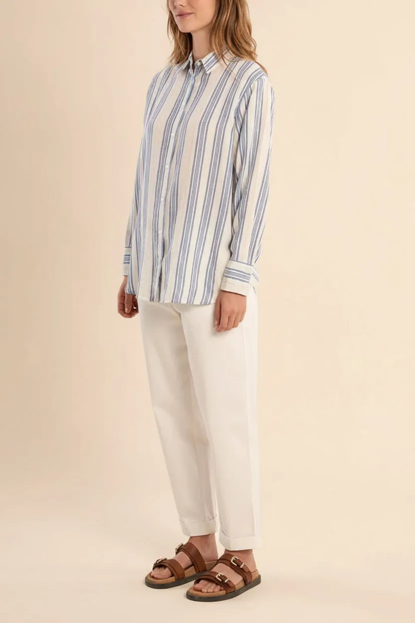 Saharsa | Blue Oversized Pinstripe Shirt with Gold Metallic Detail sold by Boutique 1861 product image thumbnail 4