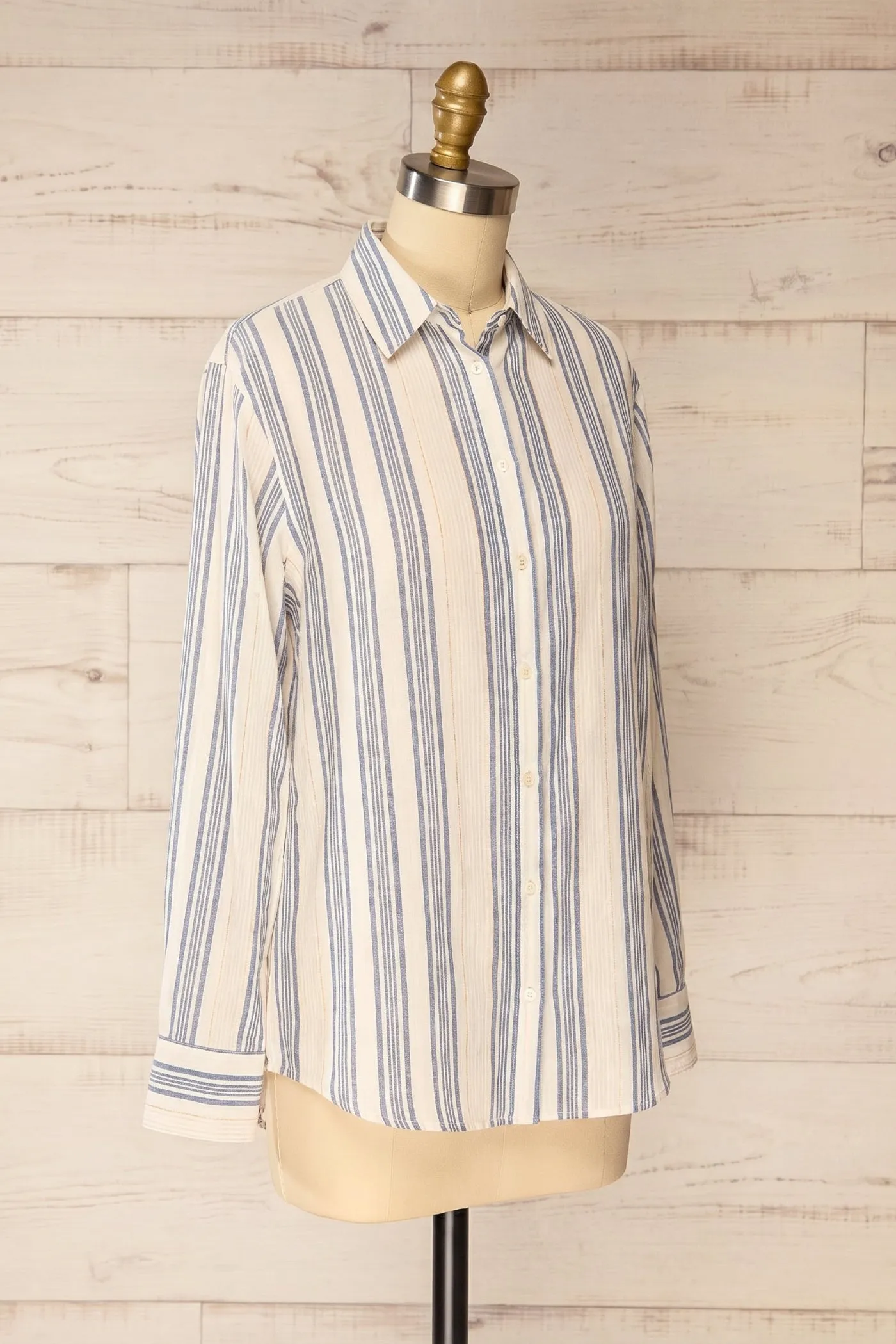 Saharsa | Blue Oversized Pinstripe Shirt with Gold Metallic Detail sold by Boutique 1861 product image thumbnail 3
