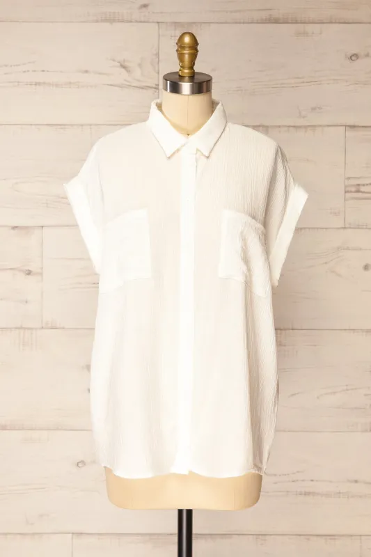 Patiala | Ivory Sheer Short Sleeve Button-Down Shirt made by Boutique 1861