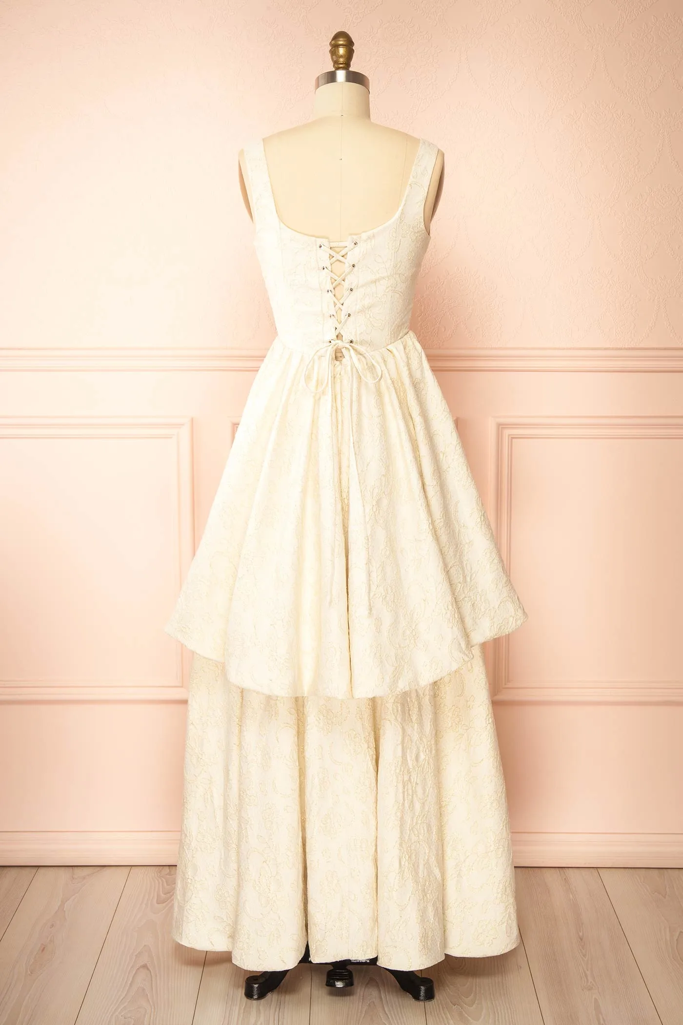 Kaeris Ivory | Floral Shimmering Jacquard High-Low Dress sold by Boutique 1861 product image thumbnail 3
