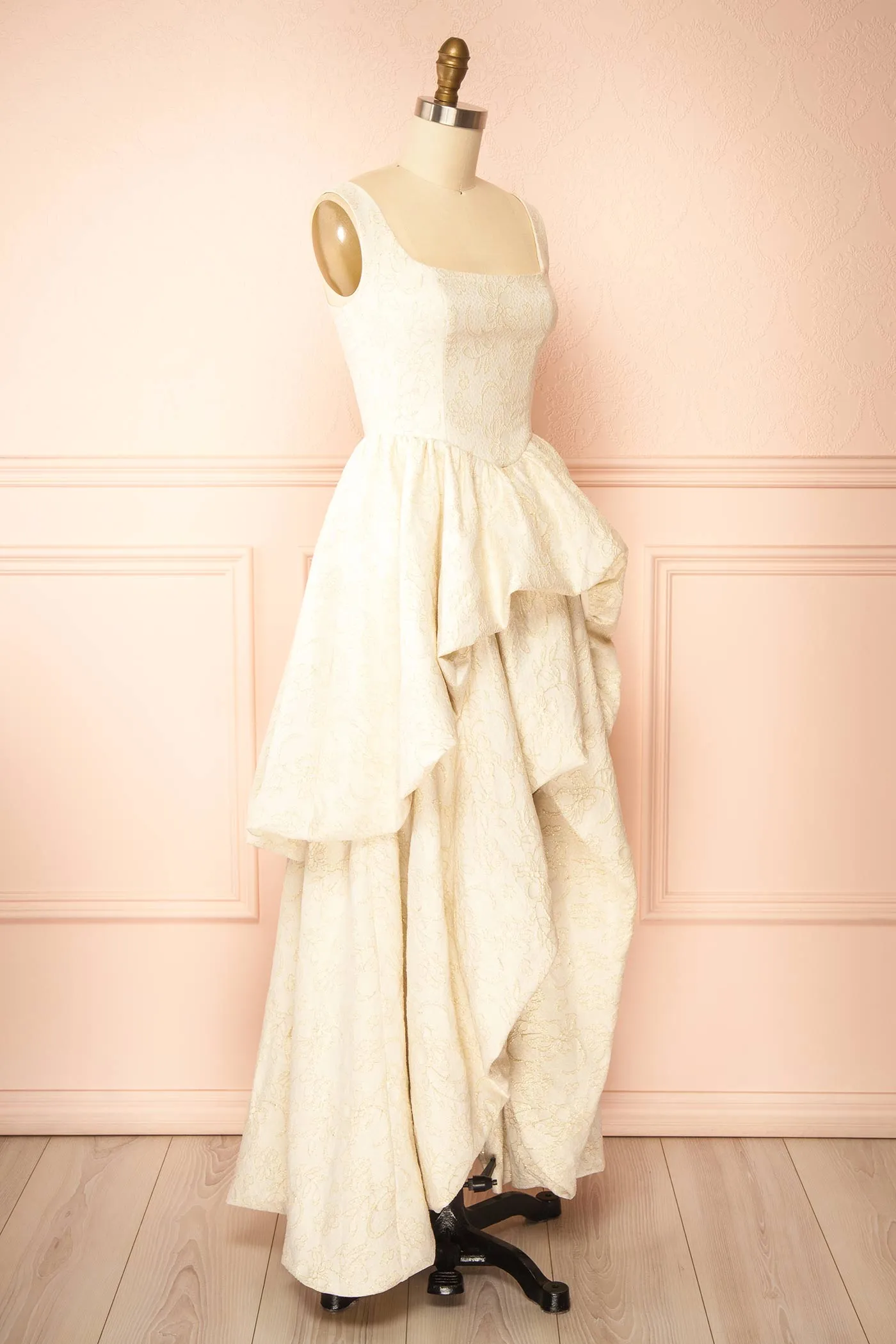 Kaeris Ivory | Floral Shimmering Jacquard High-Low Dress sold by Boutique 1861 product image thumbnail 2
