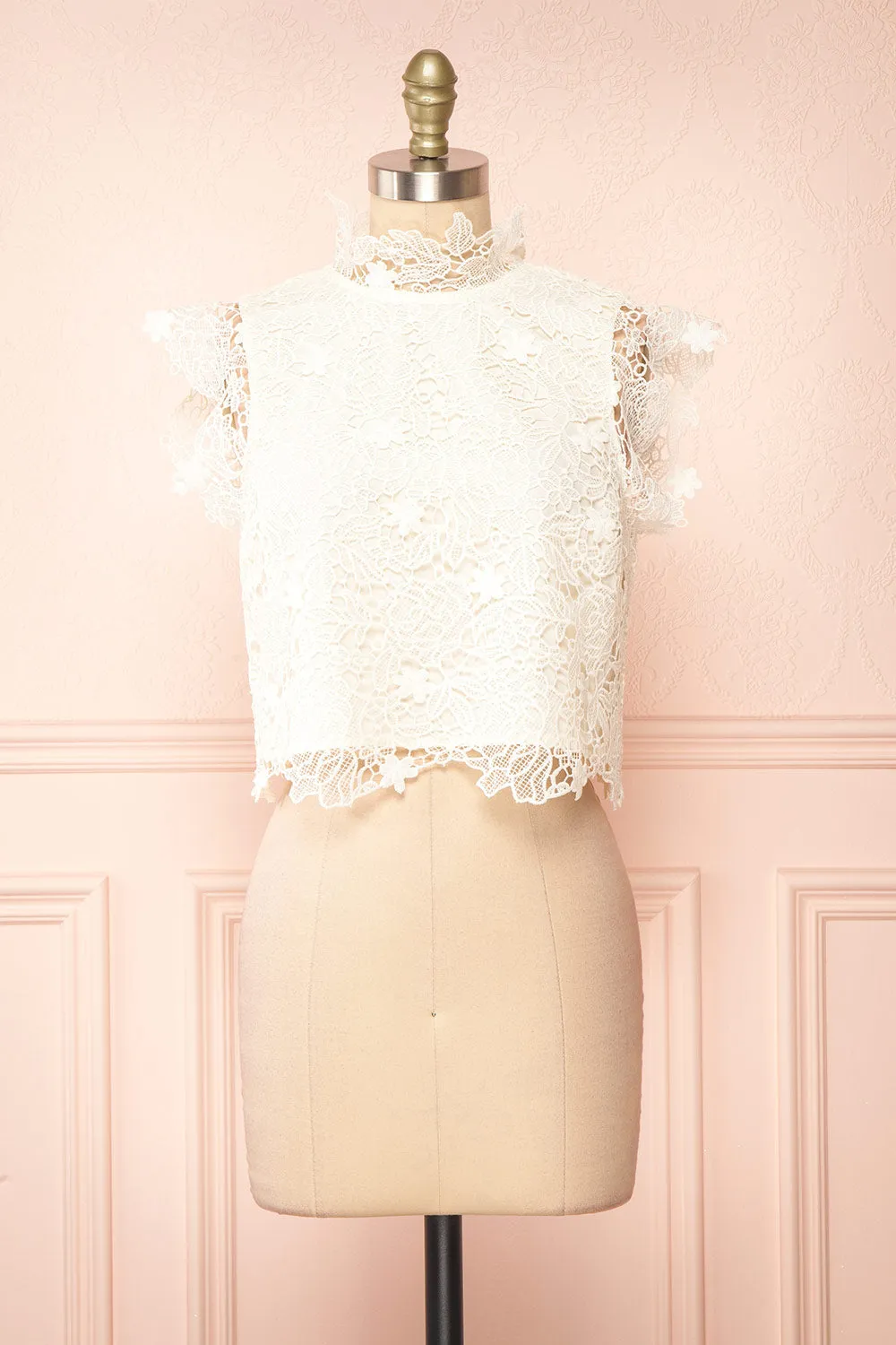 Perdy | Ivory Lace Crop Top sold by Boutique 1861