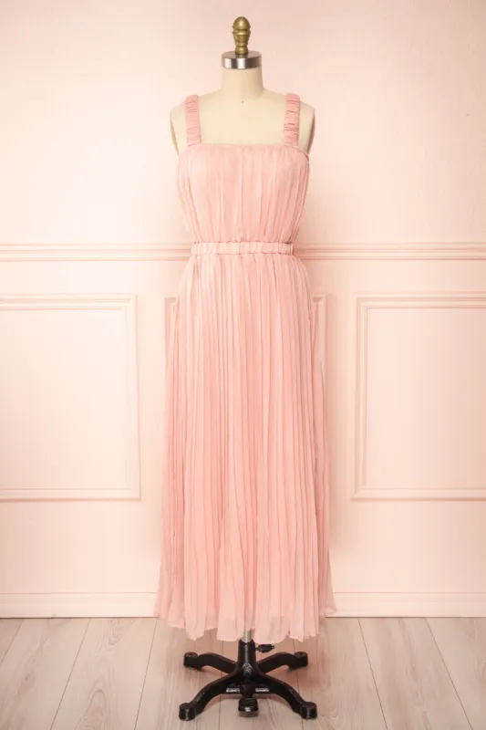 Inari Pink | Pleated Midi Dress sold by Boutique 1861