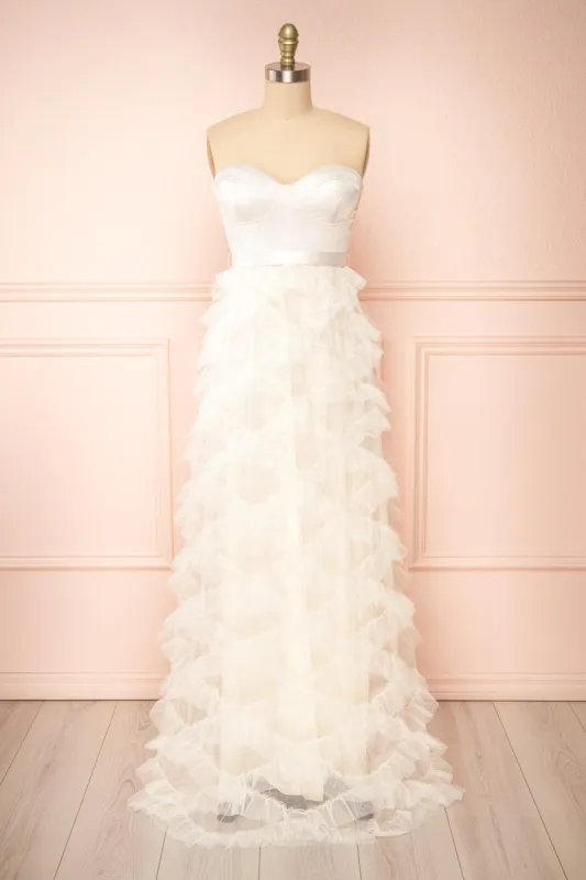 Jurin Ivory | Bustier Maxi Dress w/ Ruffled Tulle sold by Boutique 1861